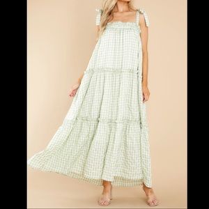 Green gingham maxi dress